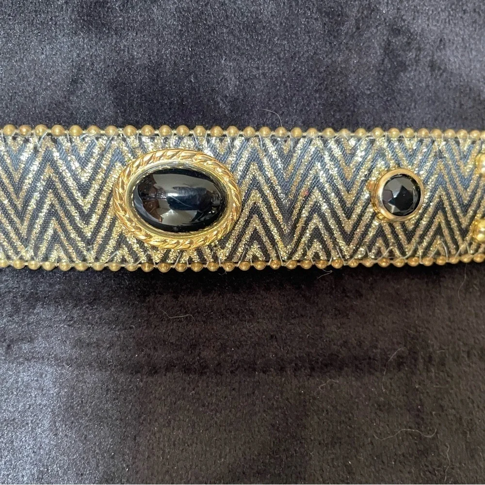 Black & Gold Herringbone Pattern 1” Belt With Beaded Accents Size Medium